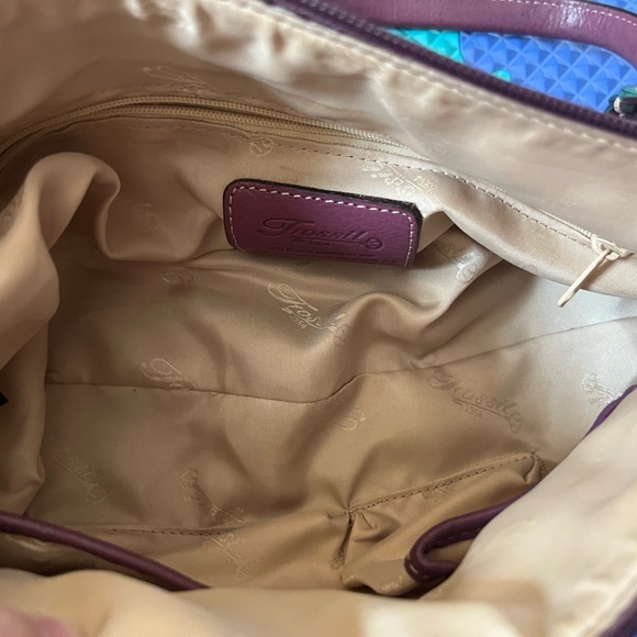 Fossil Y2K Pebbled Genuine Leather Purple Sz M Handbag - Picture 9 of 11